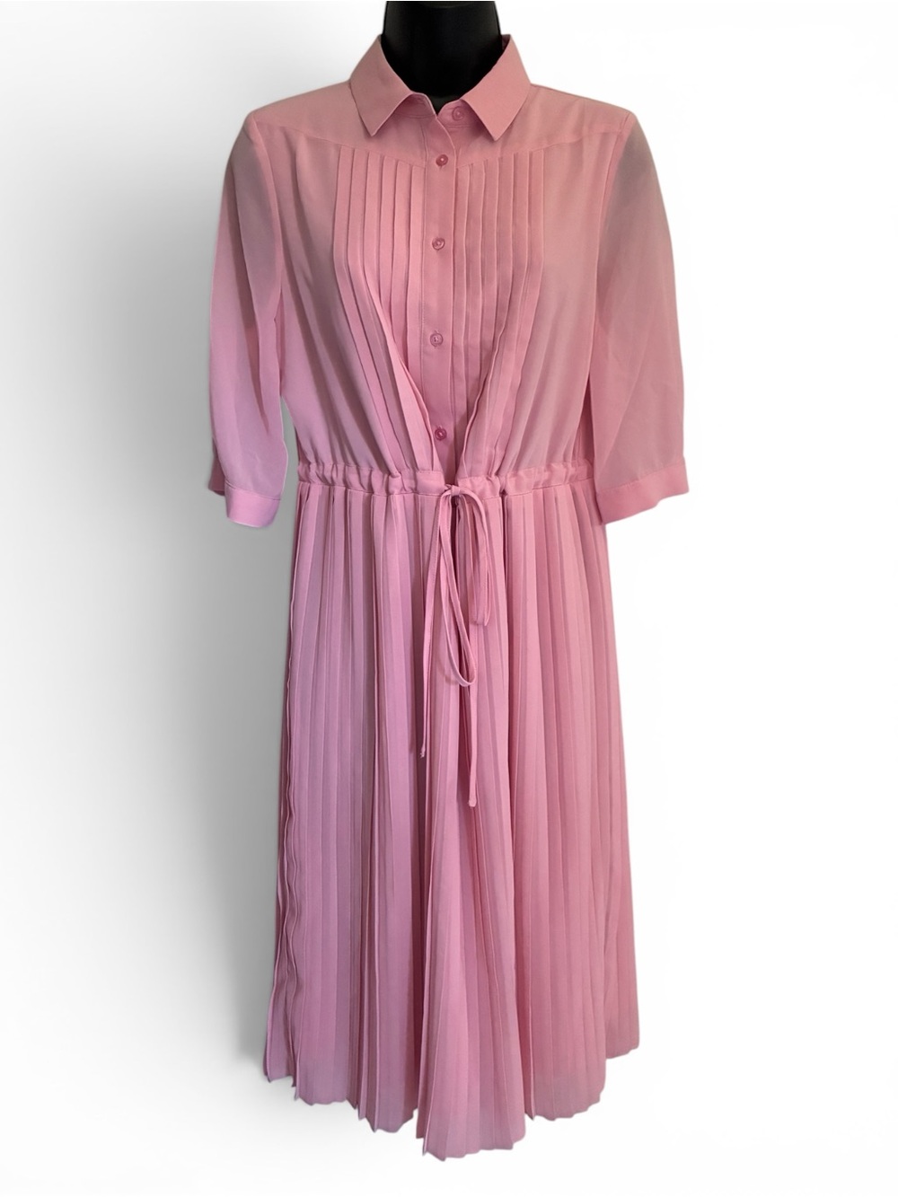 NWT Vintage-Inspired Pink Peach Grandmacore Pleated Midi Shirtwaist Dress Sz XS